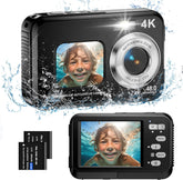 Underwater Camera, 4K Waterproof Camera, 48MP Autofocus Selfie Dual Screens, 11FT Waterproof Camera for Snorkeling, Compact Portable Digital Camera, 2 Batteries - Chronus